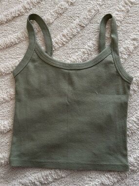 Abercrombie & Fitch Olive Green Soft Ribbed Cotton Tank Top Cropped Size XS